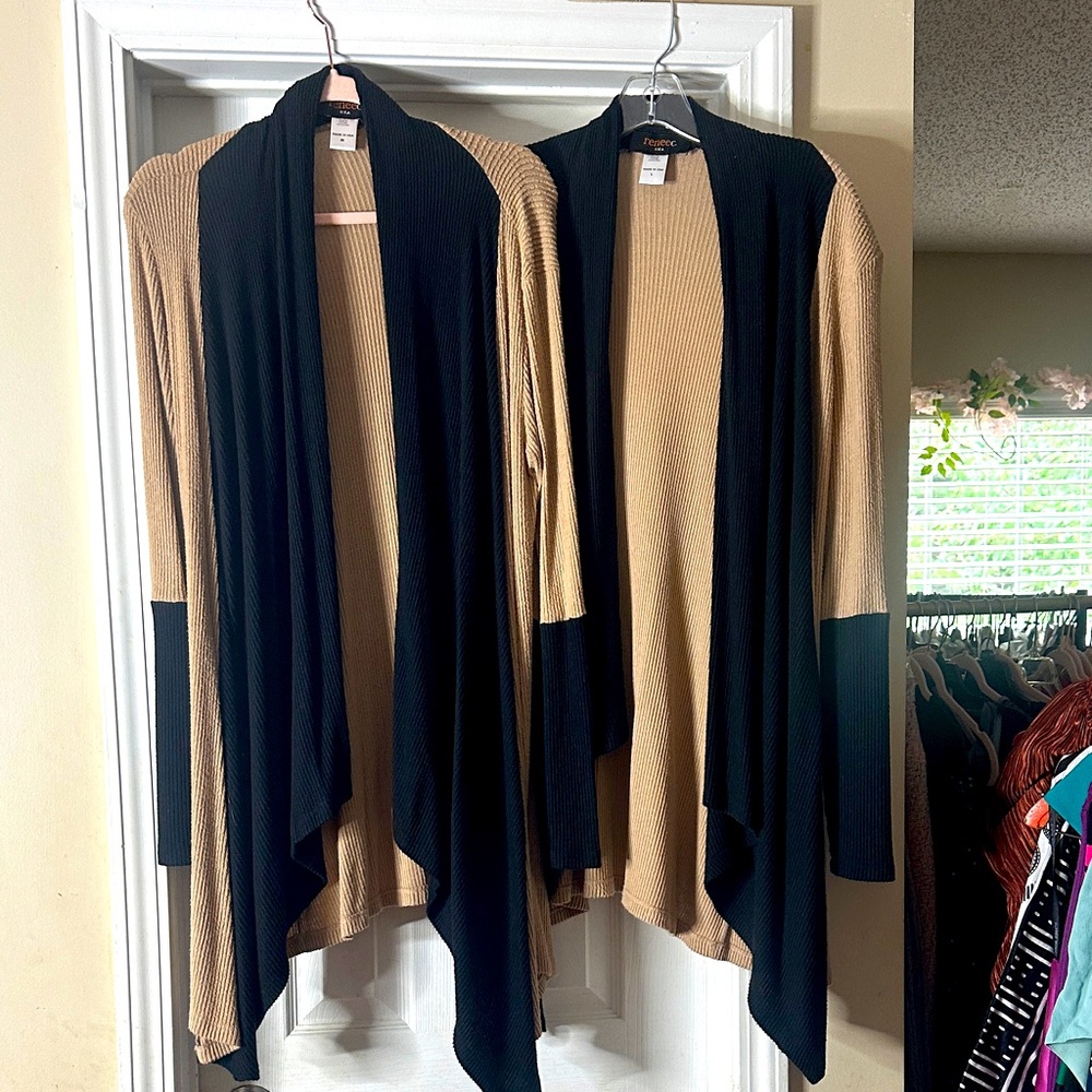 Renee C. Black and Tan Draped Cardigan